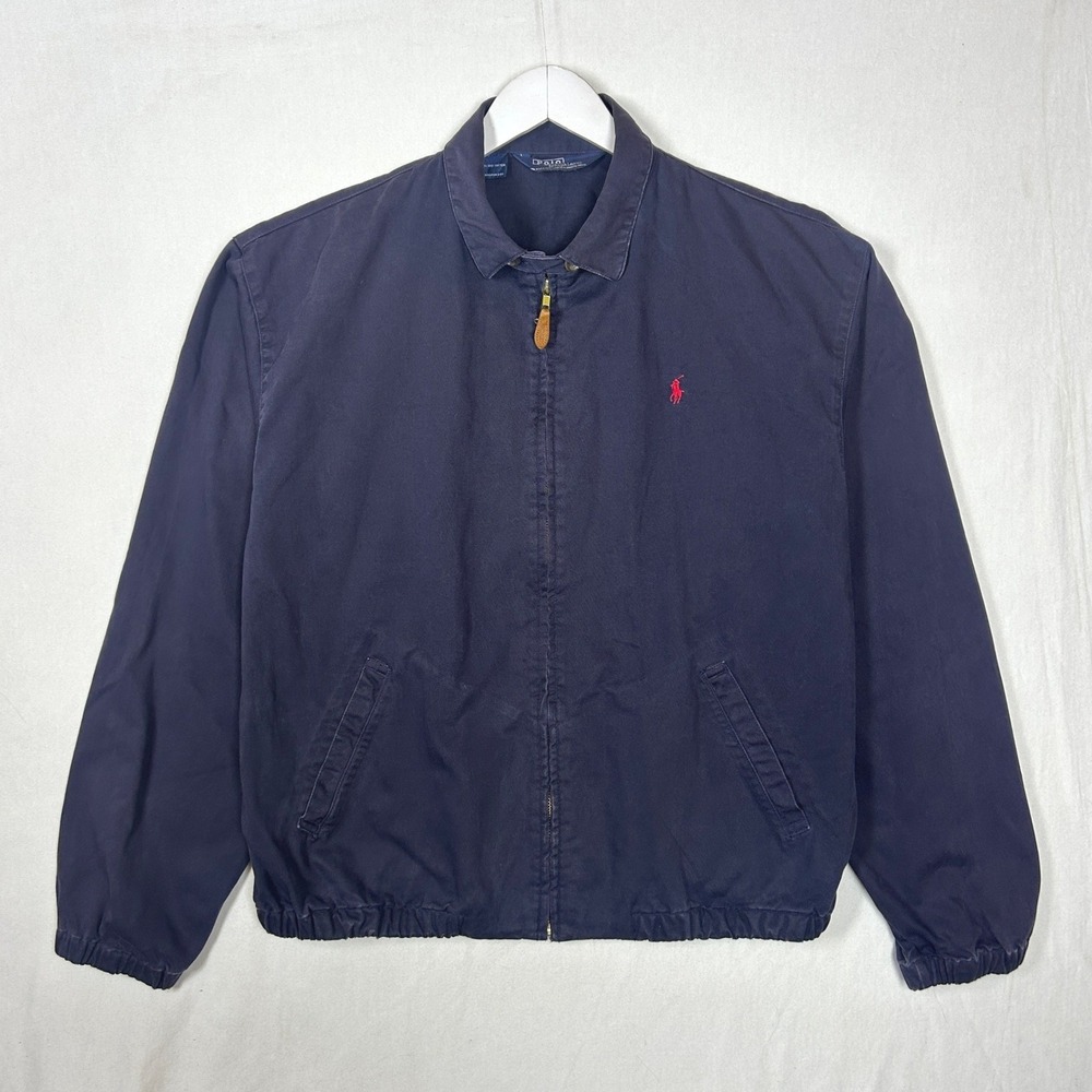 Polo Ralph Lauren Harrington Jacket Mens Large Navy Blue Cotton Zip Plaid Collar